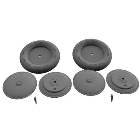 Zestaw kół do PZL P.11 / PZL P.7a – rozmiar 750 × 150 – skala 1:32